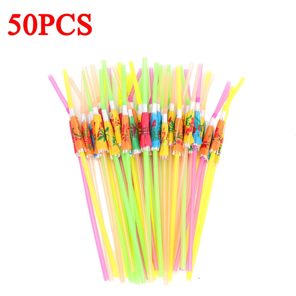 Lots Disposable Straws Rainbow Umbrella Fruit Straws Table Decoration Tropical Drinks for Cocktail Soft Drinks Hawaiian Party