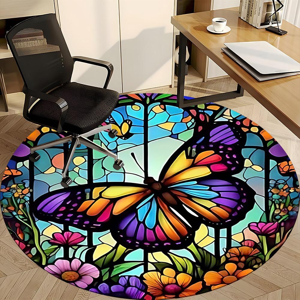1pc Butterfly Garden Office Round Area Rug, Under Office Chairs Bedroom Living Room Home Decor, Room Deco