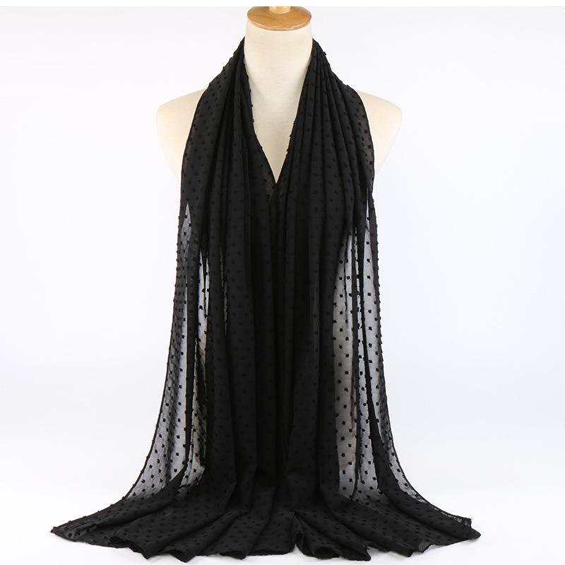 Solid Color Pom Pom Bubble Chiffon Hijab Scarf Fashion Women Long Shawl Wrap Muslim Headband Islamic Sjaal Turban
