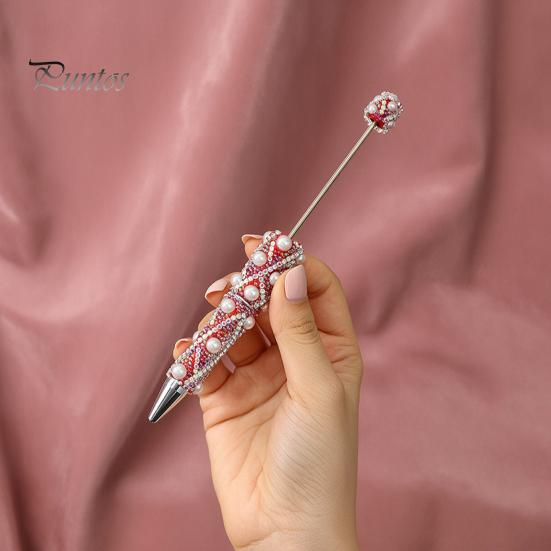 Rhinestone Bling Pens DIY Beadable Pen, Rhinestones And Faux Pearls Beaded Office Desk Accessories Black Ink Ballpoint Pen for School Supplies