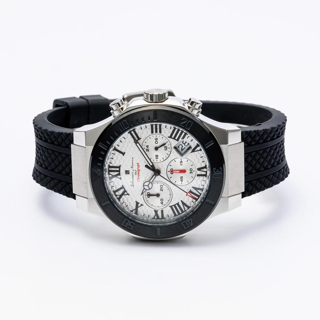 Armbanduhr, wasserdicht, analog, Chronograph, weiß, Quarz, mit Uhrkreuz, WHBK [Salvatore Marra], Herren [Artikel]