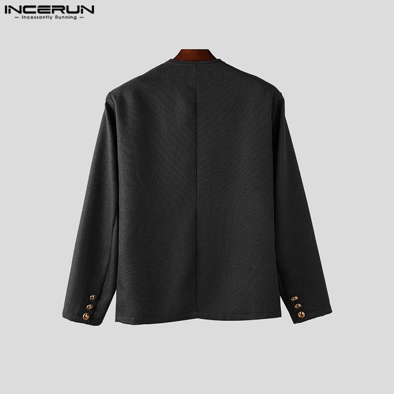 INCERUN Bărbați de primăvară cu gât rotund cu mânecă lungă Cardigan Blazer Nasturi Textura paltoane