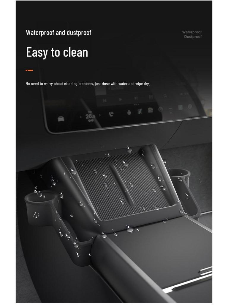 Tesla Wireless Charging Storage Pocket: Dustproof, Wear-resistant, Non-slip, Noiseless, with Dual Cup Holders.