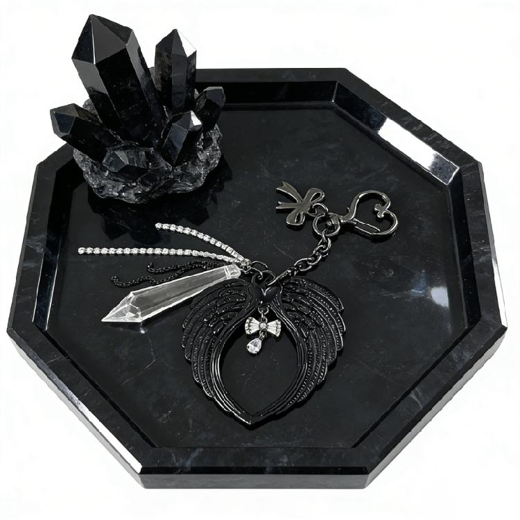 Alloy Gothic Themed Keychain With Detailed Wing And Bowknot Accent Key Holder Accessories For Everyday Carry