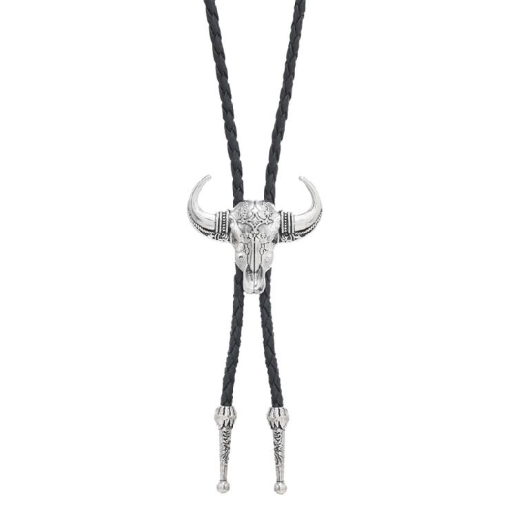 

Cowboy Styles Bullhead Bolo Necklace Unique Alloy Pendant And Flexible PU Rope For Men Women