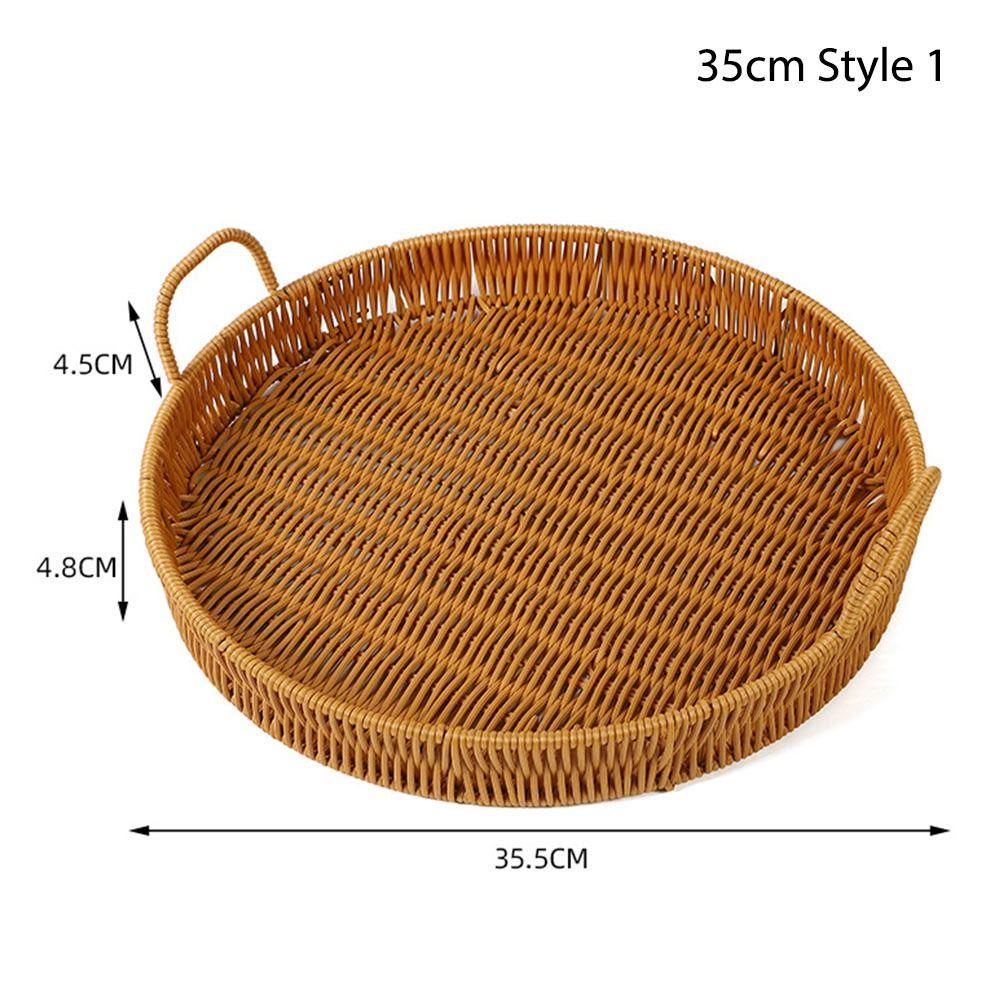 1Pcs Round Shape Storage Tray Breakfast Bread Food Plastic Rattan Threads Basket