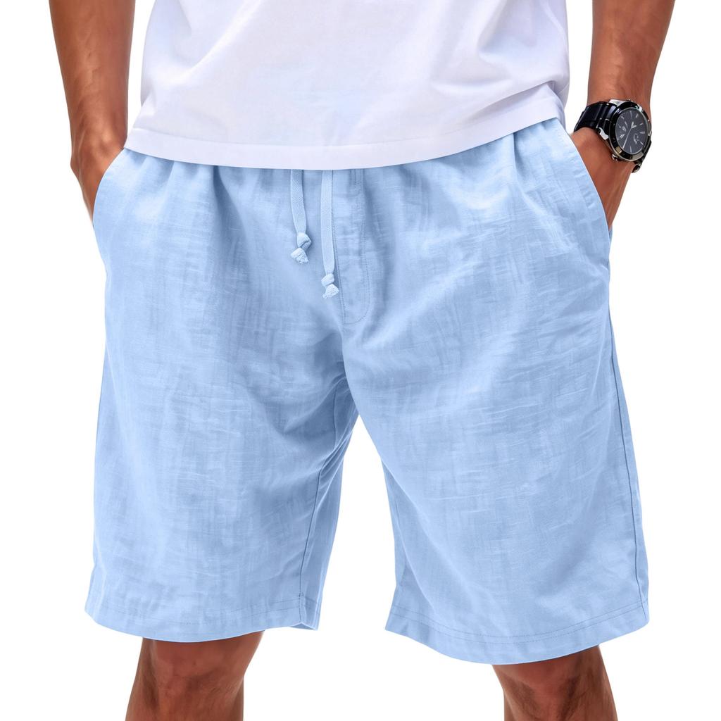 Men's Linen Casual Beach Shorts | Elastic Drawstring Waist Lightweight Shorts For Summer Daily Wear