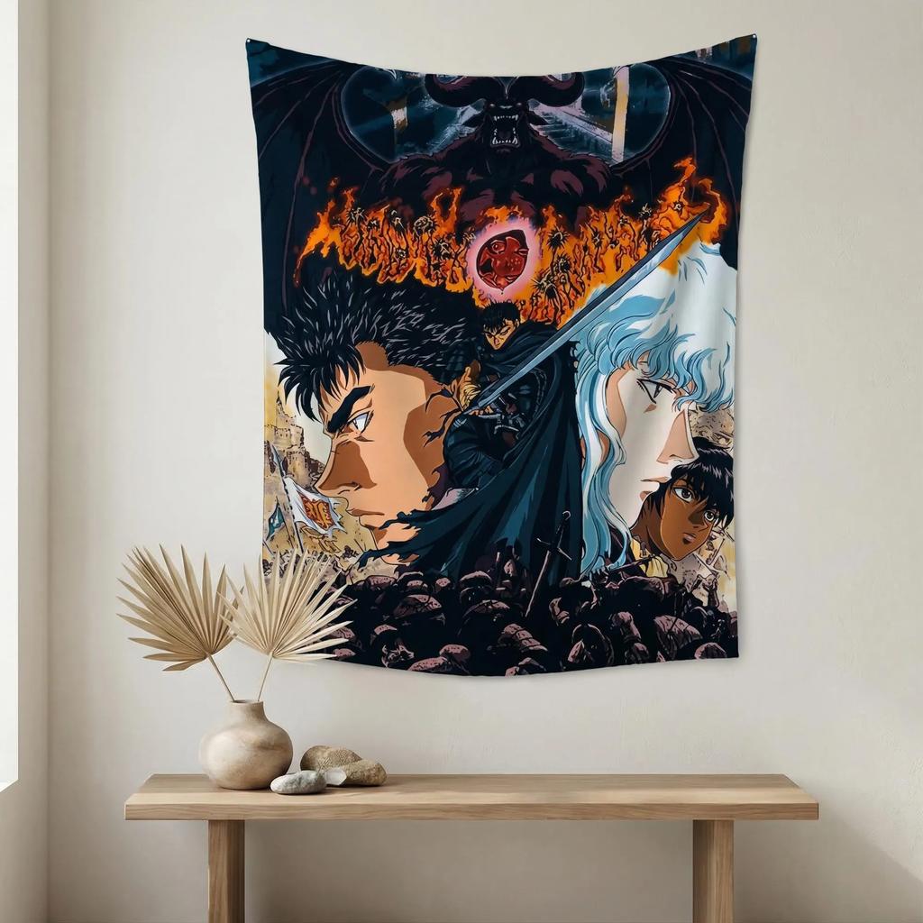 Berserk Anime Poster TapestrySword Sorcery Wall HangingDemonic Beast DecorDark Fantasy Art Wall DecorFor Living Room Decor