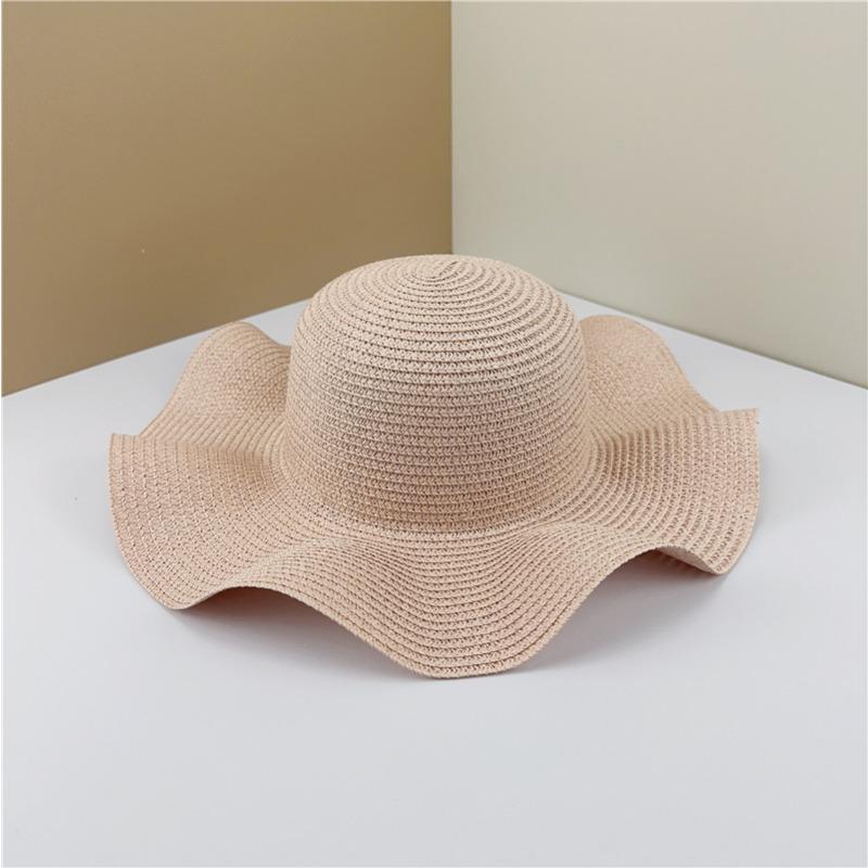 Wave edge lace bow straw hat women's summer brim sunshade sunscreen hat seaside hat hat embryo