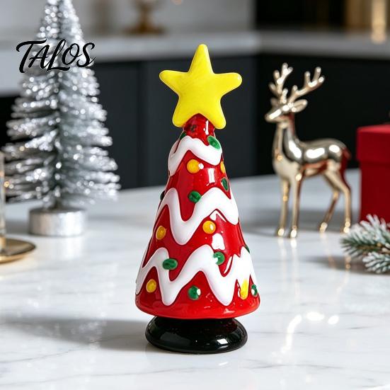 Unique Birthday Presents Glass Christmas Tree Figurine, Rotating Desk Ornament for Car Home, Stained Art Glazed Dashboard Decor & Gift Holiday Season