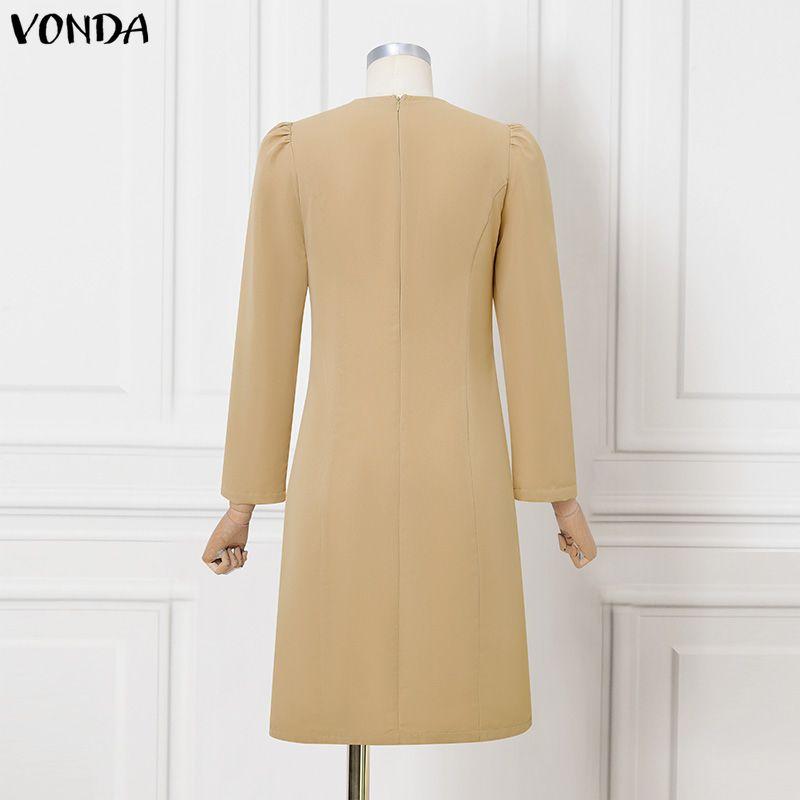 VONDA Elegant Women Casual V Neck Long Sleeve Midi Long Office Dress