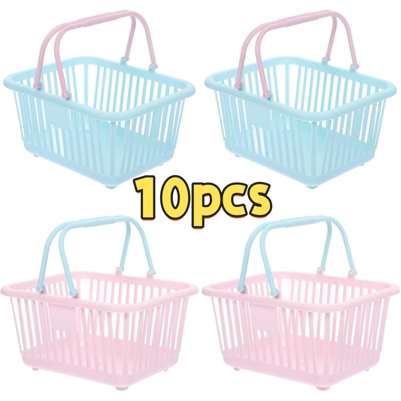 10 Stück Mini Macaronfarbene Kunststoff-Aufbewahrungskörbe mit Griffen Vielseitiger Organizer für Zuhause, Partys, Geschenke und Einkaufswagen, Regalkorb