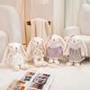 New 35cm Cute Shy Bunny Plush Toy with Floral Check Dress Soft Stuffed Rabbit Kid Birthday Gift Sofa Bedroom Decor Hugging