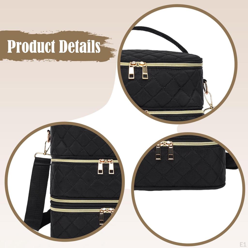 Nail Polish Organizer Bag Oxford Cloth 3 Layer Travel Stylish Versatile Zipper Closure Large