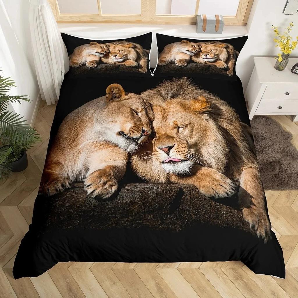 Black Lion Duvet Cover Animal Bed Sheet Pillow 3 Piece Bedding Set Single Double King Queen Full Size