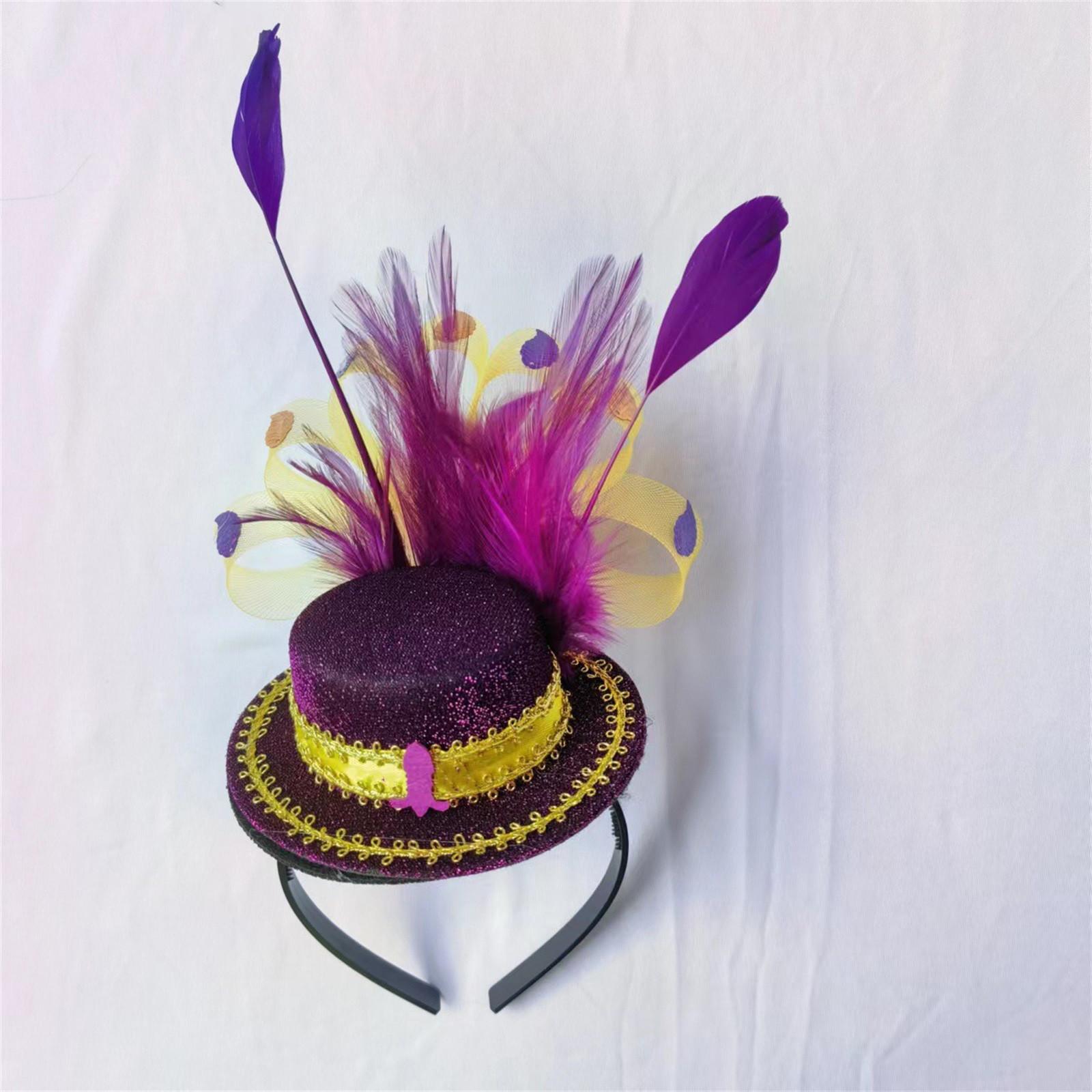 

Карнавальный обруч с перьями Ирландская фетровая шляпа для вечеринки Фиолетовый, фиолетовый, желтый и зеленый обруч для волос Украшение для волос One Size фиолетовый