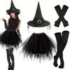 Halloween Party Festive Witch Hat Striped Stockings Trouser Set Hat Set