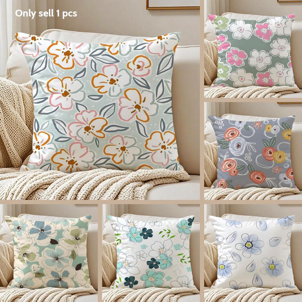 Simple and Elegant Flowers Cushion Cover Silky Short Plush Sofa Pillow Cover Hidden Zipper Soft Dustproof Case for Home Decor