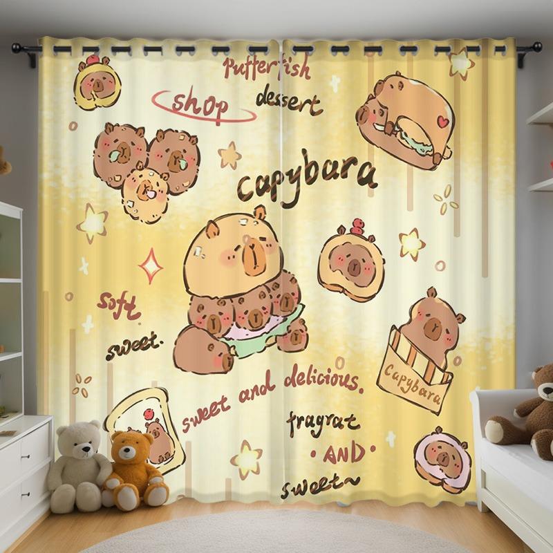 Christmas Kapibala Anime Living Room Bedroom Curtains For Living Room Perforated Dustproof Blackout Drapes Kitchen Cabinet  Home