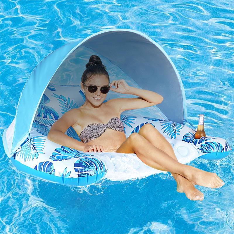 Inflatable U-Shaped Water Lounger with Sun Canopy