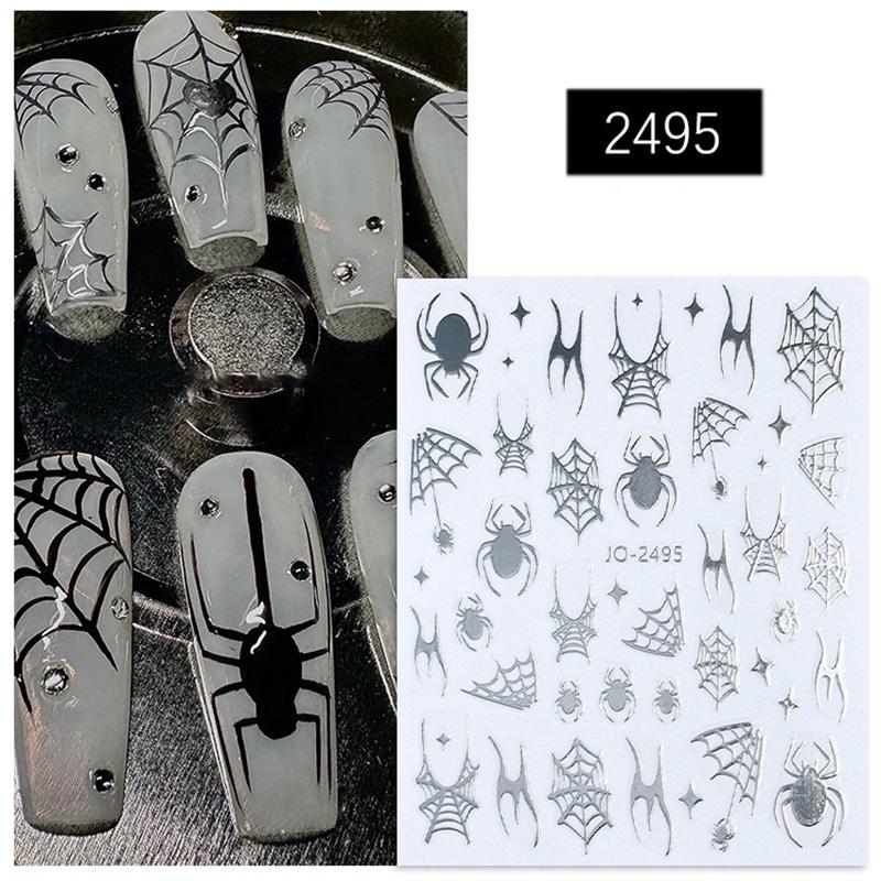 Halloween Elements Nail Art Stickers Skull Ghost Funny 3D Spider Webs Designs Sliders Self-Adhesive Decals For Festive Manicure