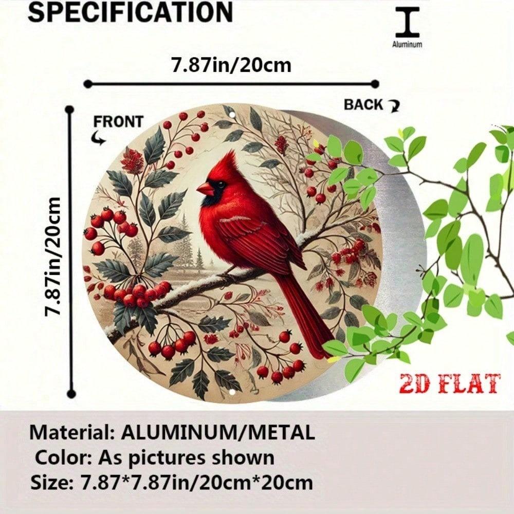 Vintage Winter Metal Tin Sign 7.8x7.8 Inch Rustic Wall Decor Cardinal Birds Snowy Branches German Quote