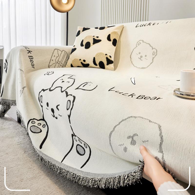 Nordic Style Cartoon Simple Chenille Sofa Cover Cloth Anti-Scratching Four Seasons Universal Sofa Towel Sofa Cover