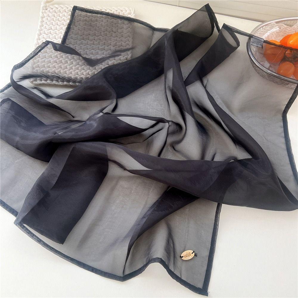 Thin Cotton Linen Scarves Transparent Pure Color Silk Scarf Elegant Small Square Scarf  Female