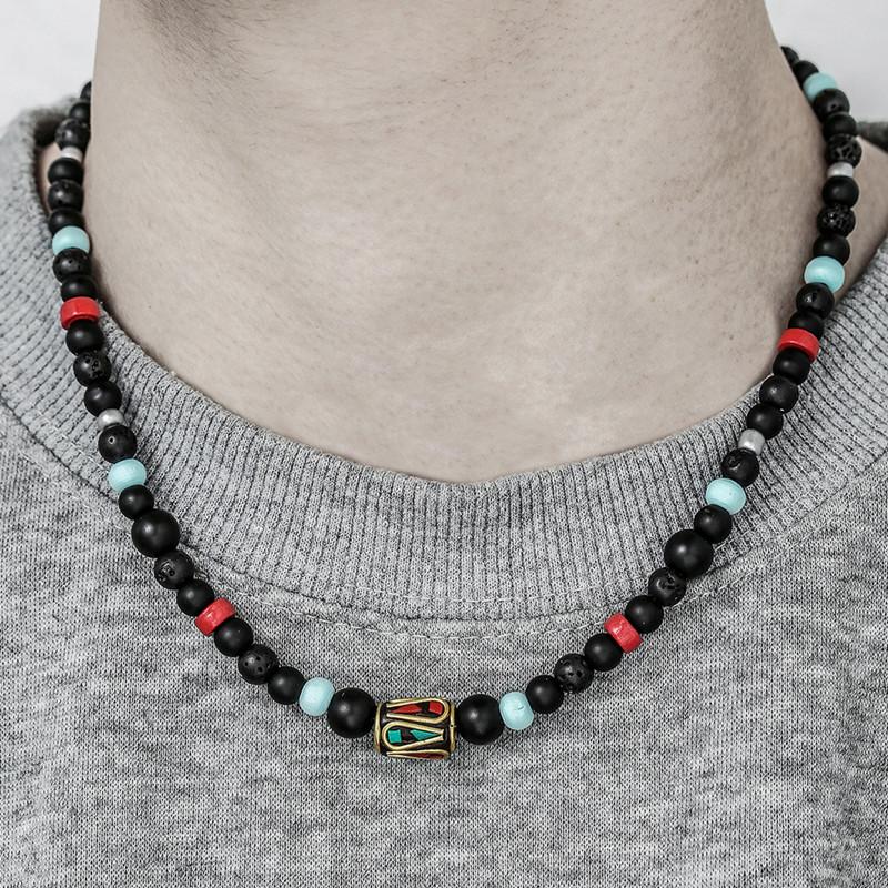 

Men s Tibetan Beaded Clavicle Chain Necklaces For Men Boys,Black Beaded Necklaces,Summer Beach Male Jewelry