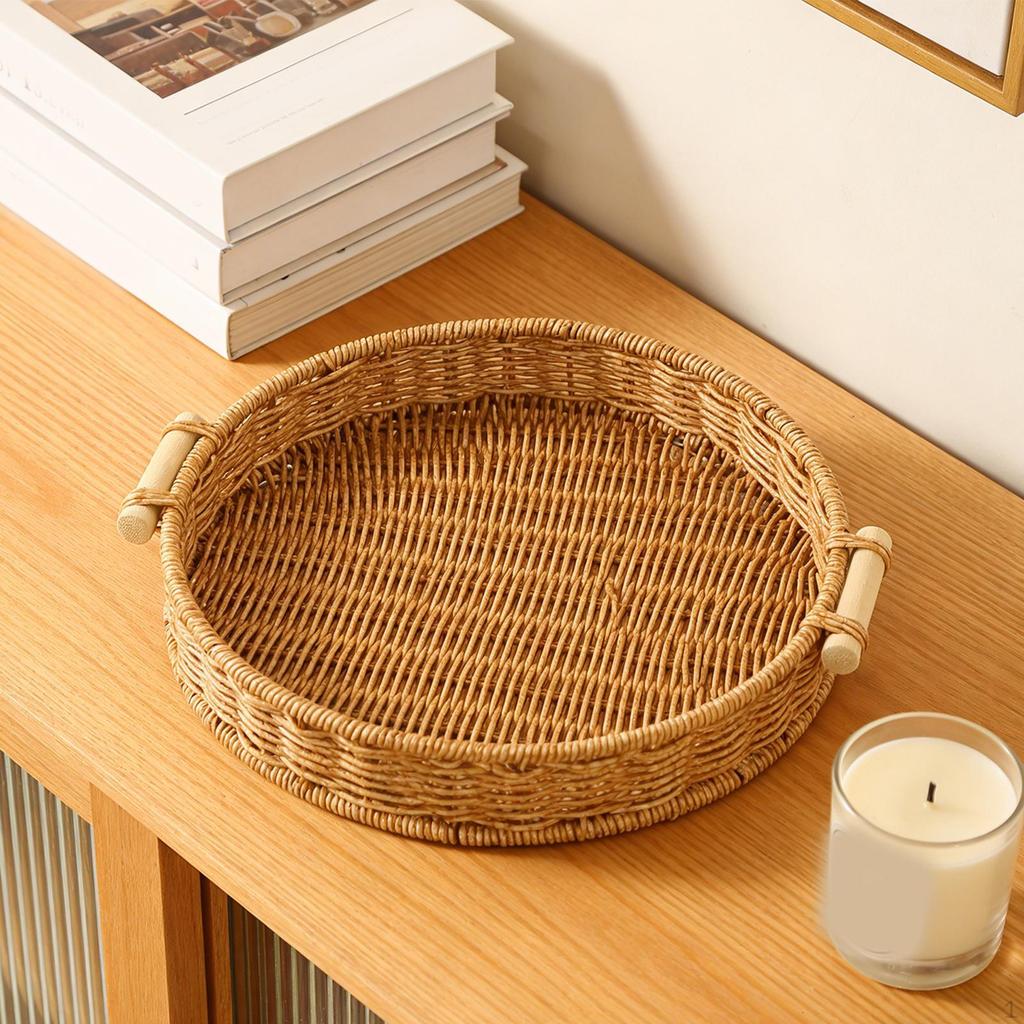 Basket Bread Serving Tray Round Platter for Bedroom Coffee Table Picnic
