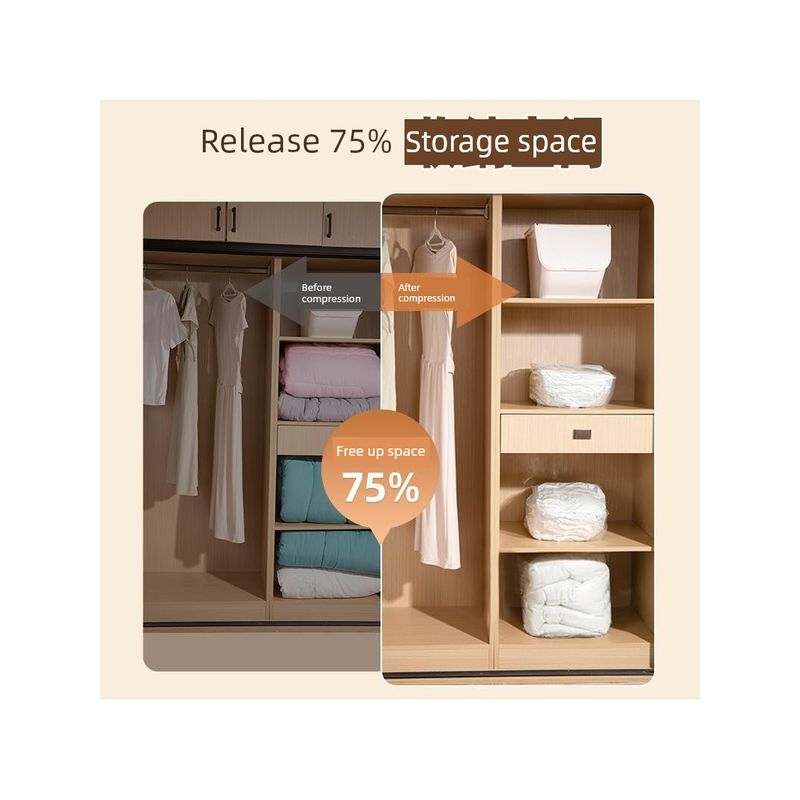 Home-Use Vacuum Compression Bags for Quilts, Blankets, and Clothes; No-Pump 3D Vacuum Storage Bags