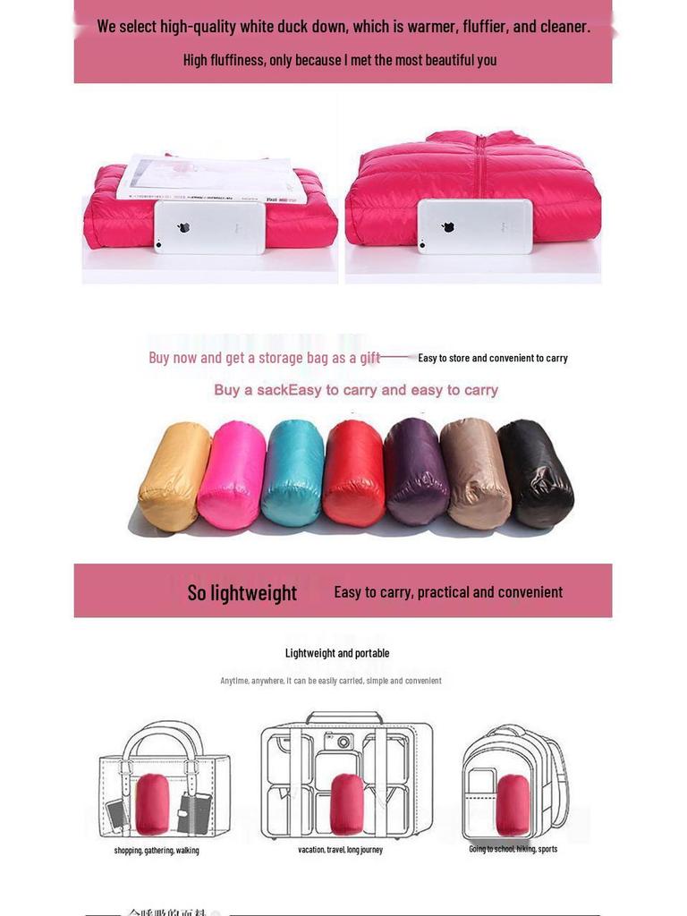 Jachetă scurtă cu glugă pentru femei - 90% puf de rață albă, ușoară, mărime plus, glugă detașabilă, stil toamnă/iarnă.