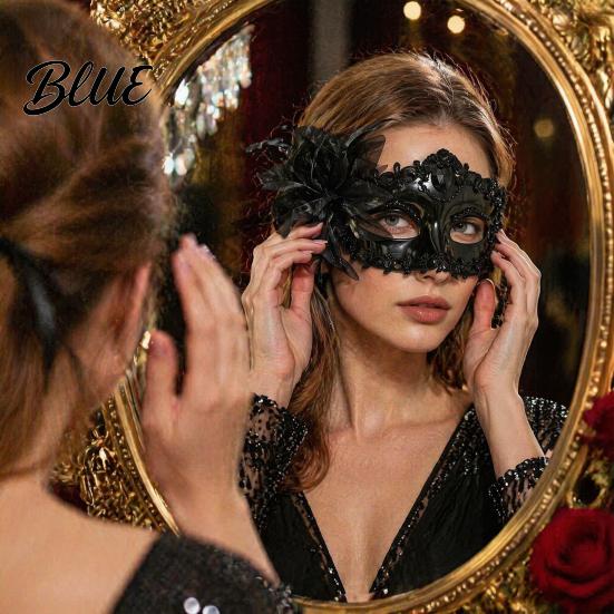 Venetian Style Mask Half Face Masquerade for Women Mesh Flower Rhinestone Mask Costumes Accessory Halloween Carnival Prom Ball Party