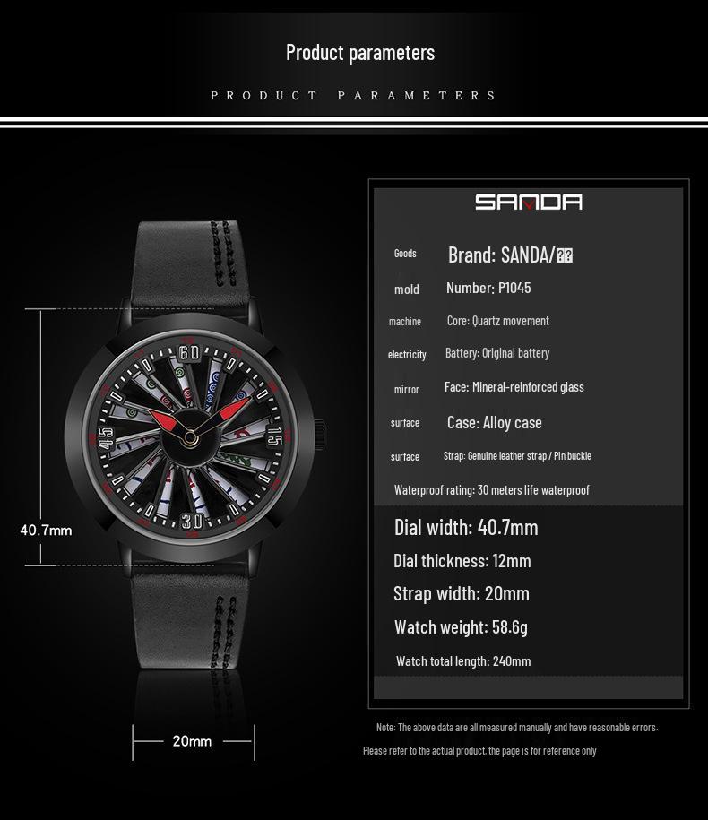 Sanda 1045 Mahjong Rotating Leather Strap Men's Creative Wristwatch