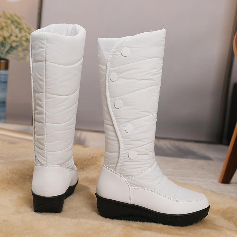 Warm Fur High Snow Boots Women Winter Shoes Casual Wedges Down Waterproof Black Red White Thick Plush Knee High Boots Girls