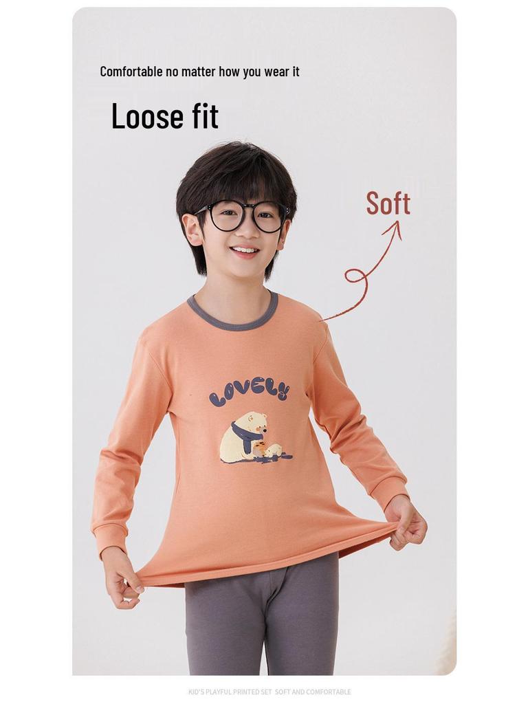 2025 Warmer Baumwoll-Pyjama-Set für Kinder im Herbst - Langarm-Unterwäsche und Raglan-Homewear für Jungen und Mädchen