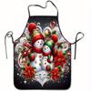 1pc Festive Snowman Christmas Apron - Sleeveless Polyester with Holiday Decorations (Red Hat, Green Pants, Poinsettias & Swirls) for Home Kitchen Baki