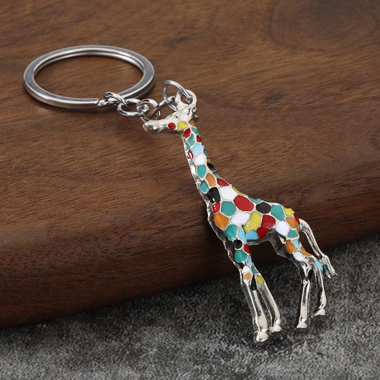 Keychain Pendant Zinc Alloy Texture Colorful Giraffe Charm Lightweight Portable Key Holder Backpack Bag Accessory