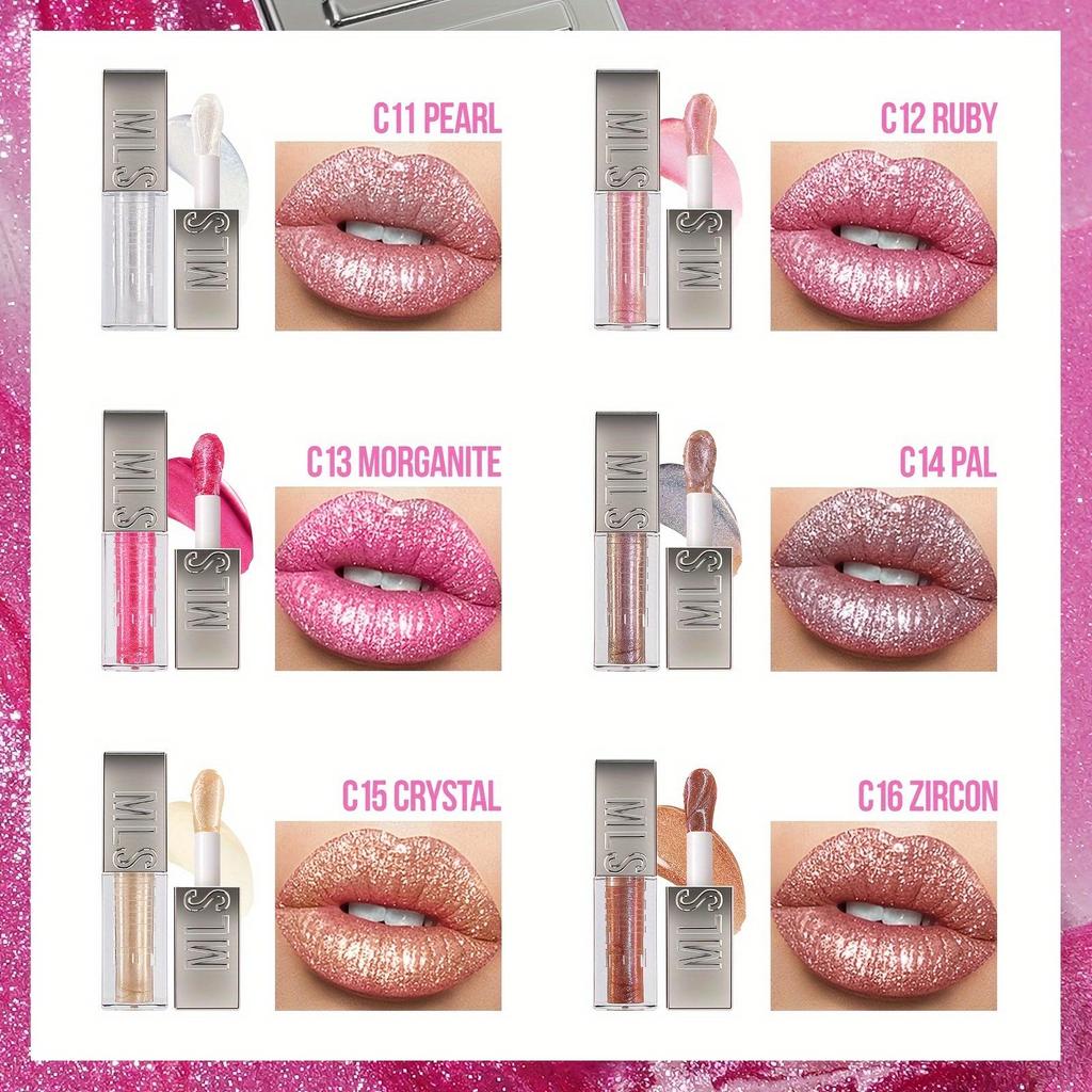Błyszczyk do ust Sparkling Diamond Lip Gloss 6 kolorów Nawilżająca, nieklejąca formuła Płynna szminka Makijaż ust Idealny na przyjęcia świąteczne i prezenty