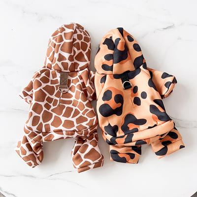 Leopardenmuster Haustier Welpe Hund Vierbeinig Mit Haken Kapuzenpullover Kleidung Kleiner Hund Frühling und Winter Warm Hund Katze Haustier Kleidung