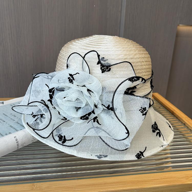 Eugen Yarn Sun Hat Women's Elegant Temperament Flower Pot Hat Spring and Summer Face Small UV Protection Sun Hat