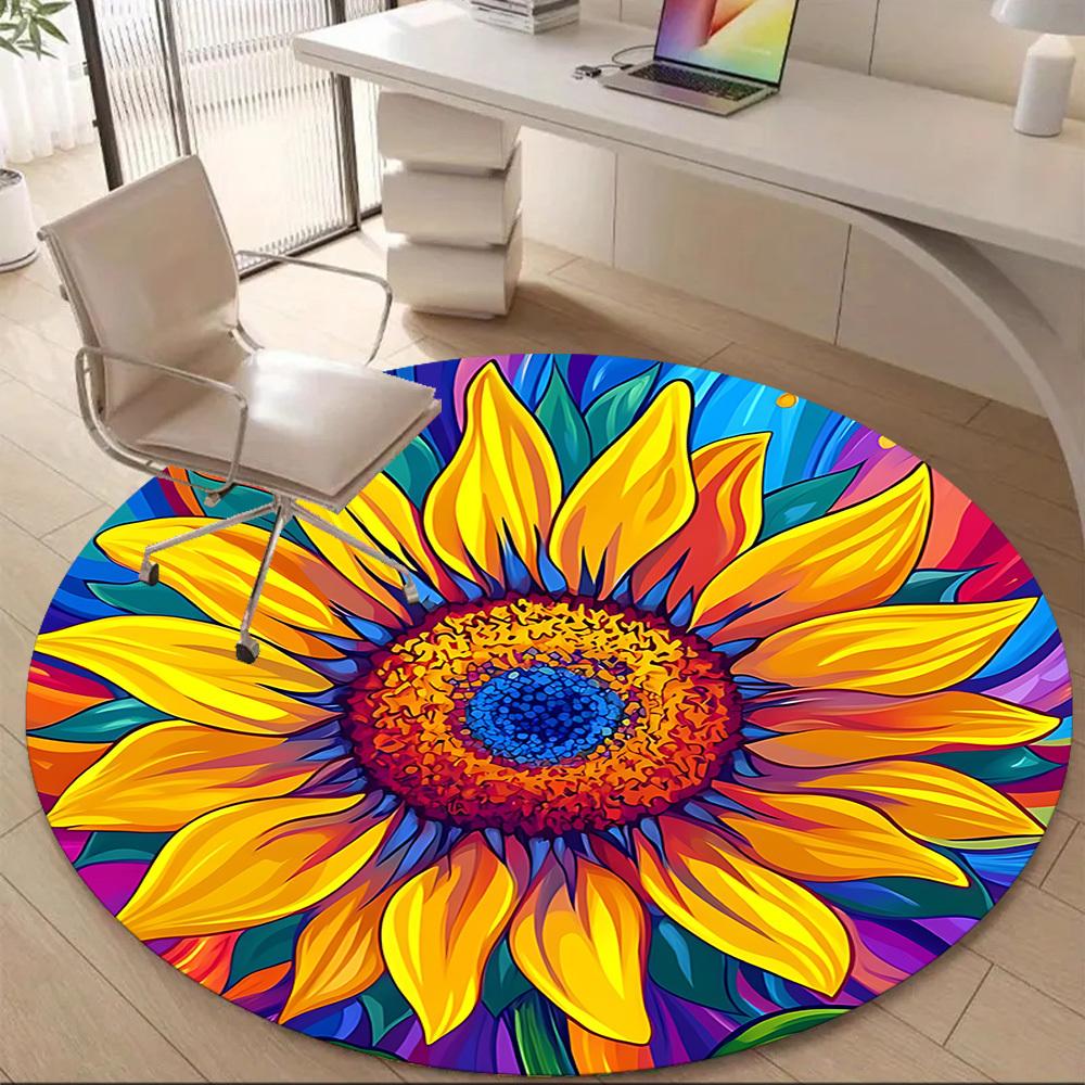 1PC Sunflower Mandala Office Round Area Rug, Mat Suitable ForOffice, Under Office Chairs Bedroom Living Room Home Decor, Room Deco