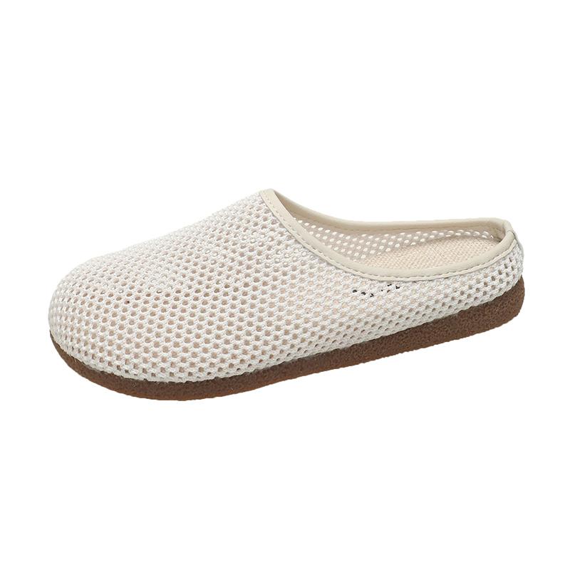 

Fashion Mesh Cloth Breathable Head Slippers Summer New Round Head Deep Mouth Soft Sole Anti-slip Wear-resistant Flat Shoes 35