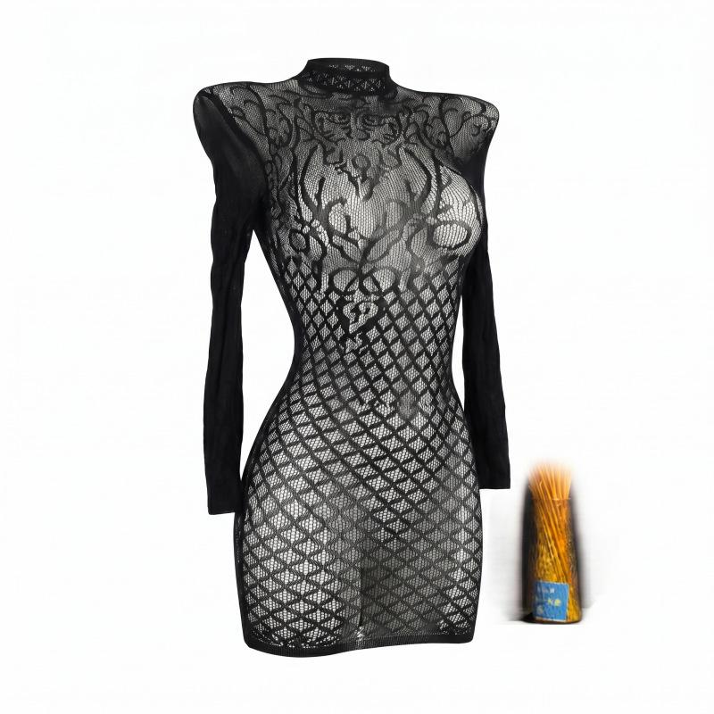 Women European American Fashion Sexy Lingerie Hollow Out Backless Diamond Grid Hip Wrap Bodycon Dress