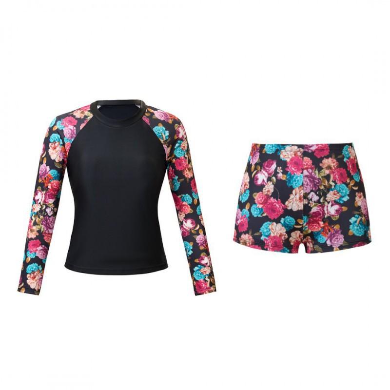Set Tight Long-sleeved Printed Split Beach Surfing Swimsuit Women s Sports M