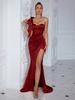 New fashion off-the-shoulder split dress sexy evening dress solid color dress