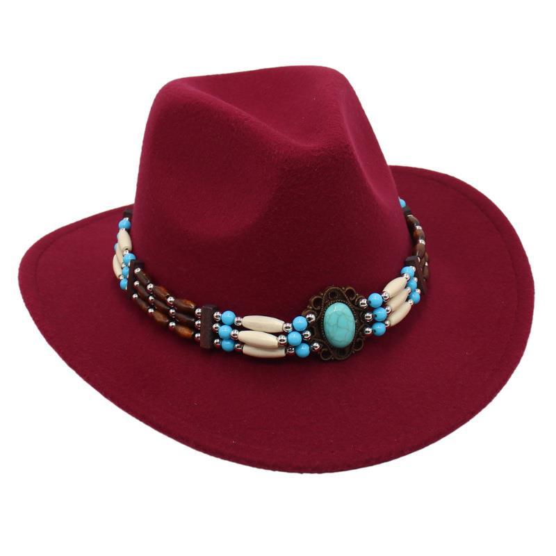 Ethnic Style Western Cowboy Top Hat Turquoise Horseback Riding Jazz Hat Crimped Felt Hat Literary And Retro Sun Hat
