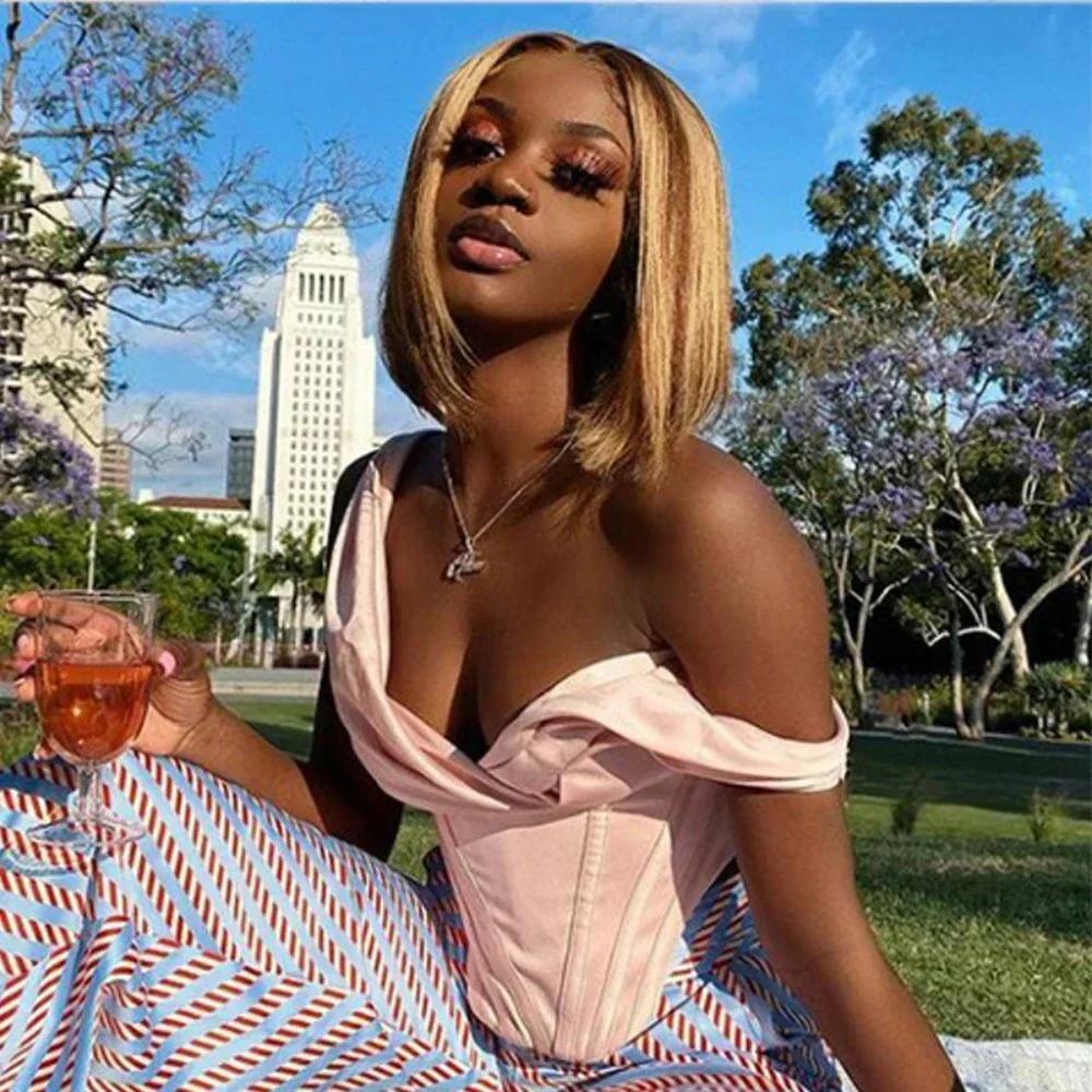 Highlight synthetic Wig  Bob Wig Straight Lace Front Wig  Brazilian Short Bob Wigs For Women