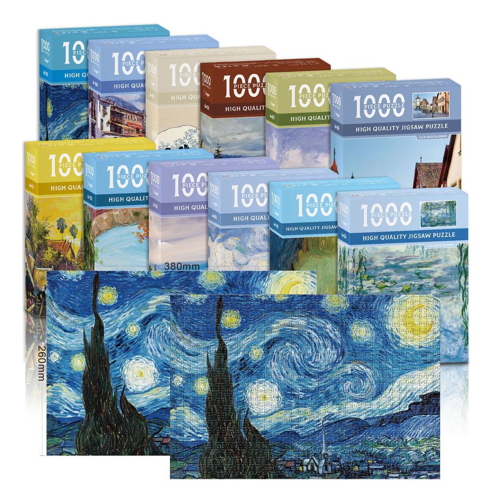 1000 Pieces of Oil Painting Puzzle for Adults Paper Puzzle World Famous Paintings Starry Town Water Lily Snow Mangroves