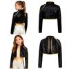 Edgy Star Costume for Girls: Shiny Sequined Long Sleeve Jacket with Braided Trims & Chains, Stand Collar Cosplay Outerwear